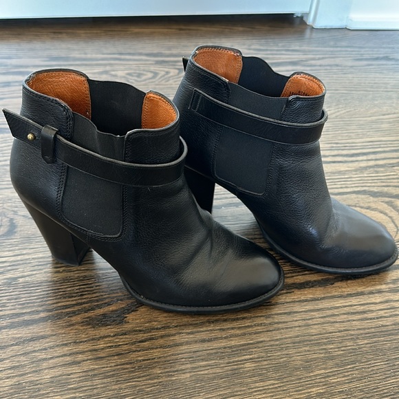 Madewell Lonny Black Leather Ankle Boots Block Heel Pull On Stretch - Picture 11 of 11